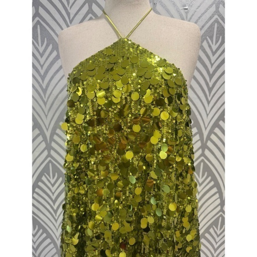 SOLD Princess Polly Fluorescent Green Sequin Halter Mini Dress Open Back Party 6 - Picture 4 of 8